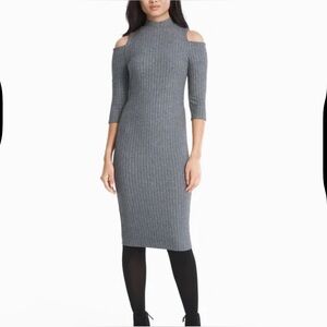 White House Black Market Gray Ribbed Knit Cold Shoulder Dress Size Large NEW